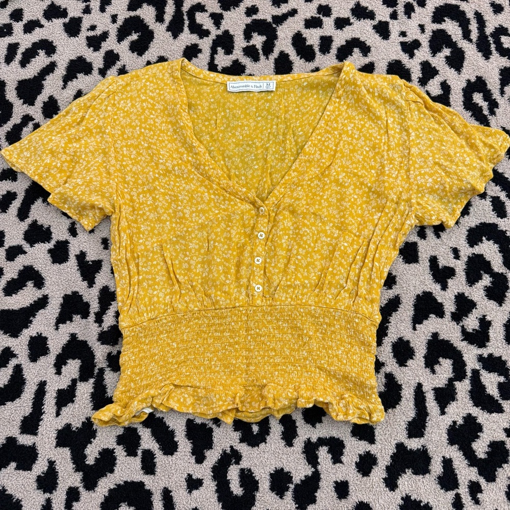 Abercrombie and Fitch Yellow Floral Button-Up Top